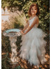 Lace Ruffled Tulle Cross Back Flower Girl Dress With Cape